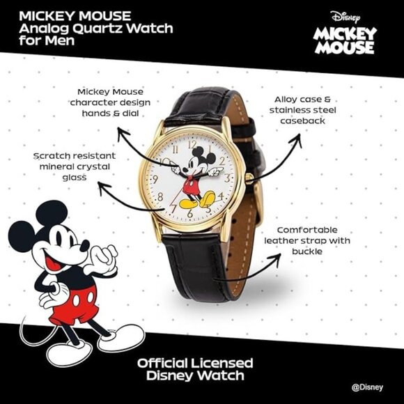 NWT - Disney Mickey Mouse Men's Gold Cardiff Alloy Watch - Picture 8 of 16